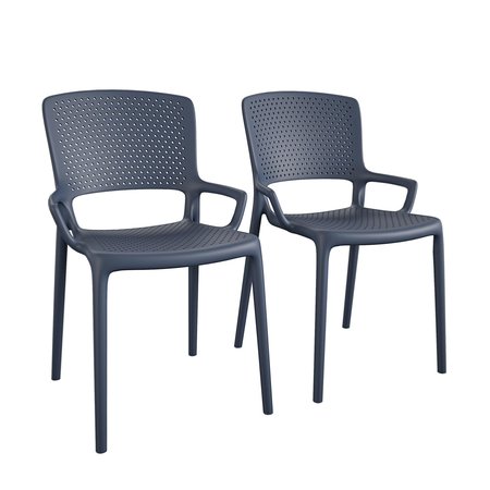 Cosco Outdoor/Indoor Stacking Resin Chair with Square Back and Arms, Navy, 2PK 87532DBL2E